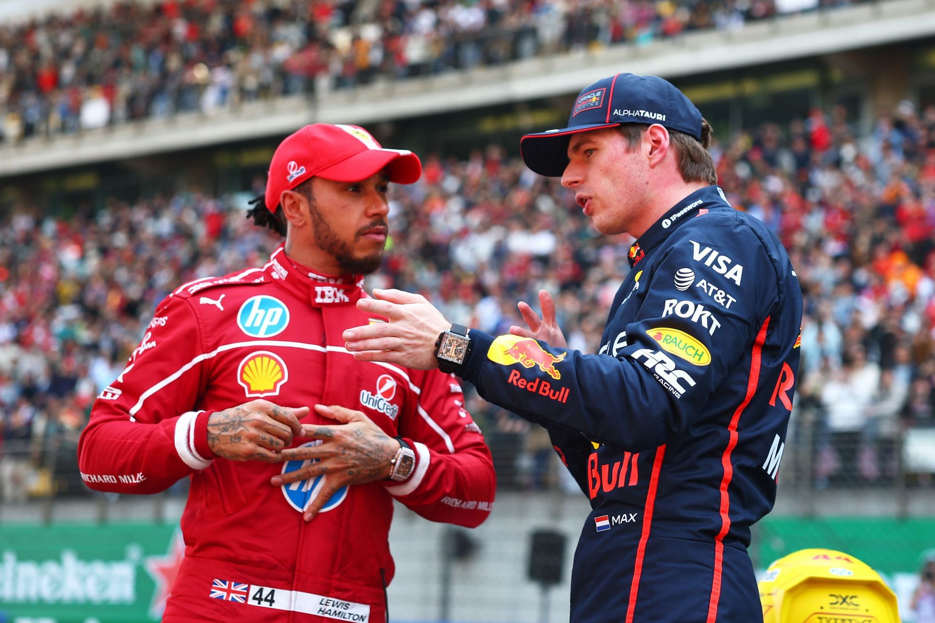 Lewis Hamilton with Max Verstappen at F1 Grand Prix Of China - Sprint & Qualifying - Source: Getty
